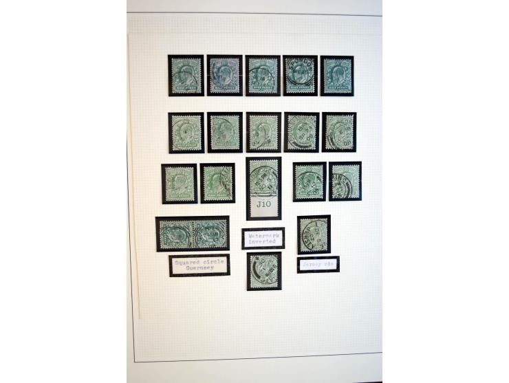 1902/13, Edward VII, gestempelte Sammlung mit 5 Briefen, spezialisiert gesammelt nach Drucken und Farben, dabei 7 Stück 1£ gr