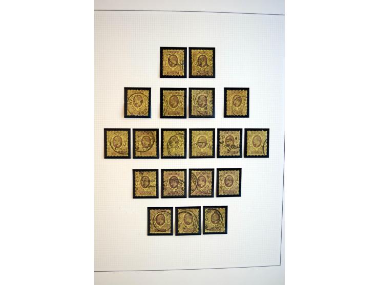 1902/13, Edward VII, gestempelte Sammlung mit 5 Briefen, spezialisiert gesammelt nach Drucken und Farben, dabei 7 Stück 1£ gr