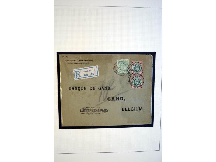 1902/13, Edward VII, gestempelte Sammlung mit 5 Briefen, spezialisiert gesammelt nach Drucken und Farben, dabei 7 Stück 1£ gr