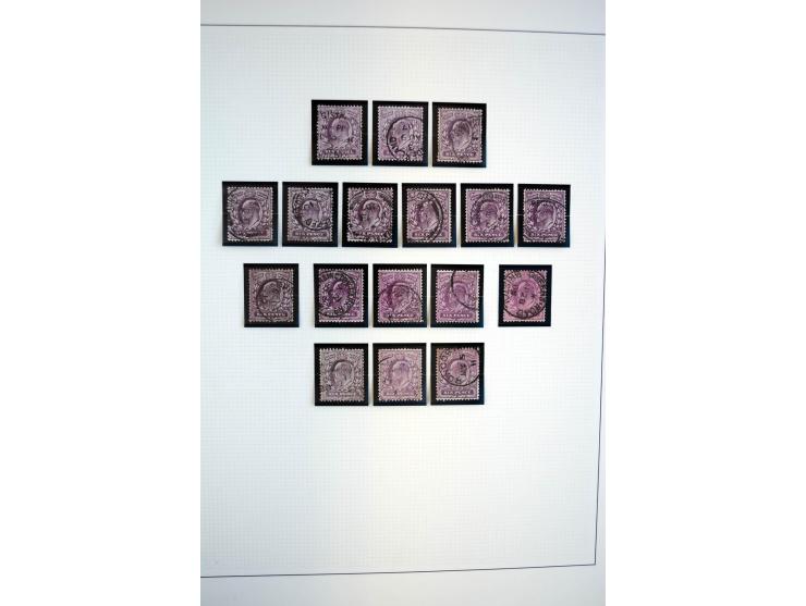 1902/13, Edward VII, gestempelte Sammlung mit 5 Briefen, spezialisiert gesammelt nach Drucken und Farben, dabei 7 Stück 1£ gr