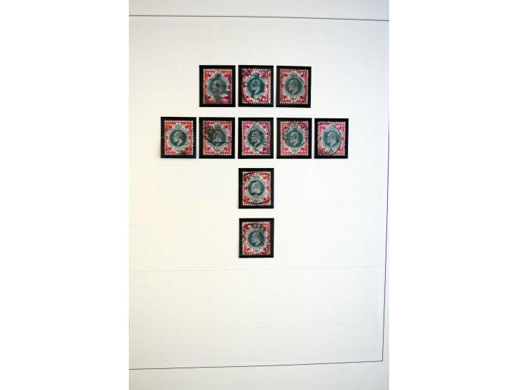 1902/13, Edward VII, gestempelte Sammlung mit 5 Briefen, spezialisiert gesammelt nach Drucken und Farben, dabei 7 Stück 1£ gr