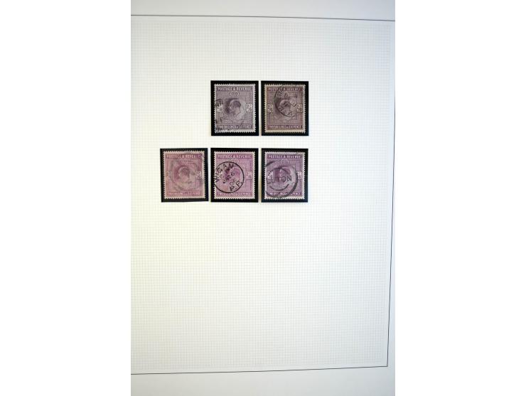 1902/13, Edward VII, gestempelte Sammlung mit 5 Briefen, spezialisiert gesammelt nach Drucken und Farben, dabei 7 Stück 1£ gr