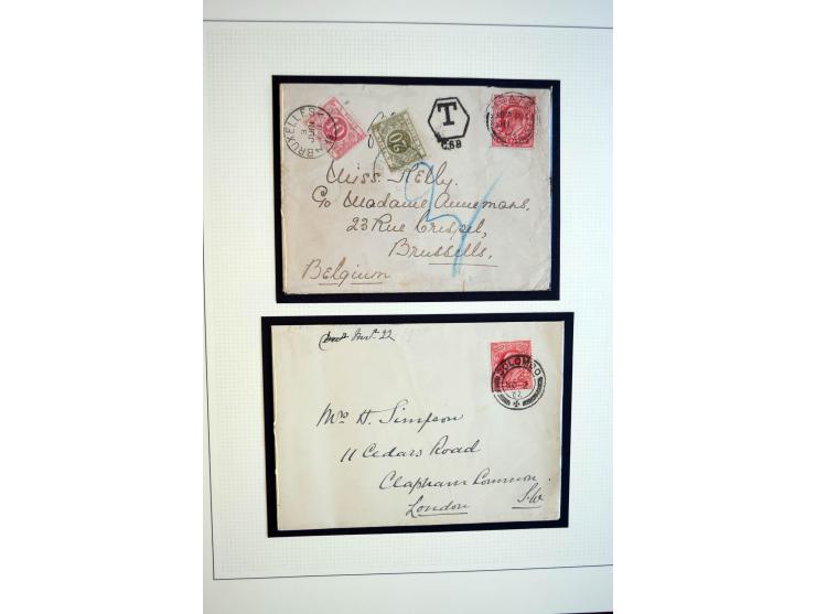 1902/13, Edward VII, gestempelte Sammlung mit 5 Briefen, spezialisiert gesammelt nach Drucken und Farben, dabei 7 Stück 1£ gr