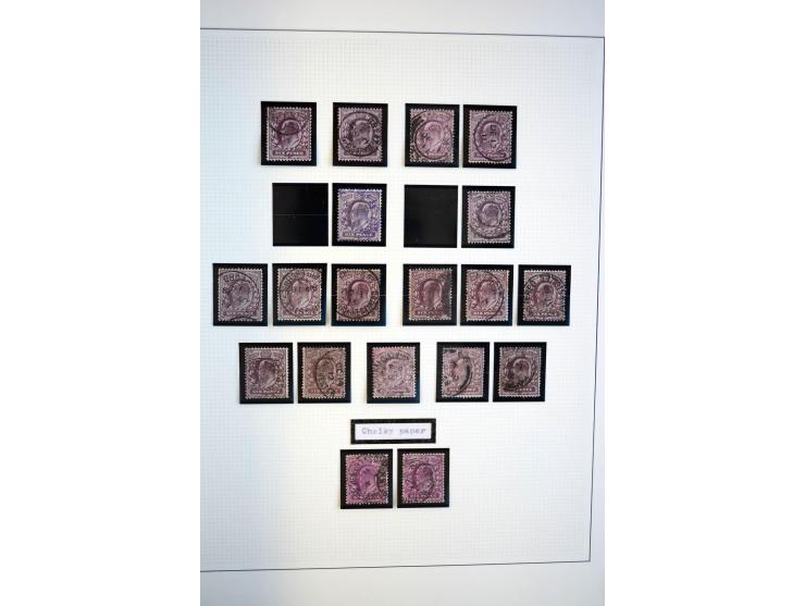 1902/13, Edward VII, gestempelte Sammlung mit 5 Briefen, spezialisiert gesammelt nach Drucken und Farben, dabei 7 Stück 1£ gr