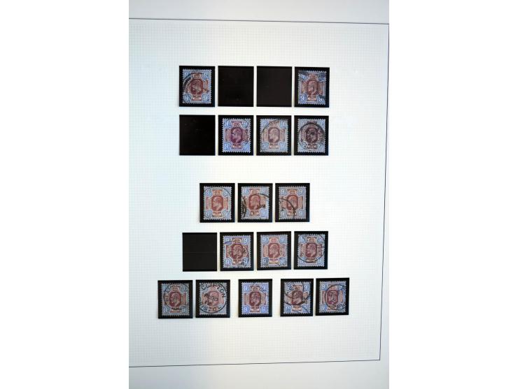 1902/13, Edward VII, gestempelte Sammlung mit 5 Briefen, spezialisiert gesammelt nach Drucken und Farben, dabei 7 Stück 1£ gr