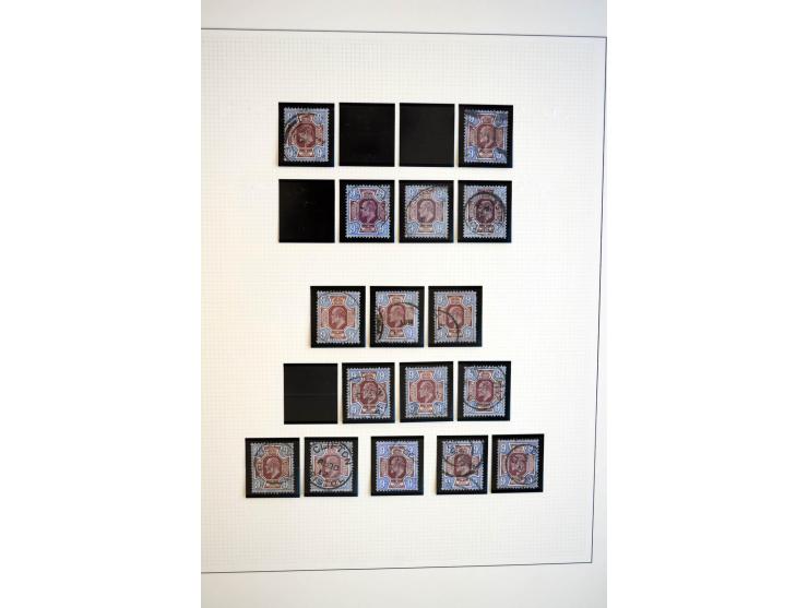 1902/13, Edward VII, gestempelte Sammlung mit 5 Briefen, spezialisiert gesammelt nach Drucken und Farben, dabei 7 Stück 1£ gr