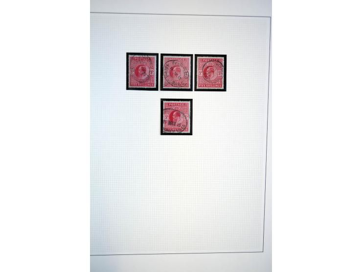 1902/13, Edward VII, gestempelte Sammlung mit 5 Briefen, spezialisiert gesammelt nach Drucken und Farben, dabei 7 Stück 1£ gr