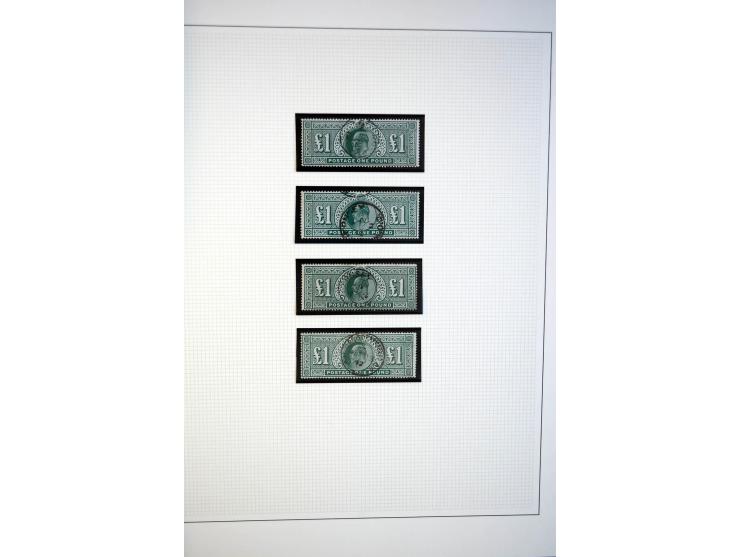 1902/13, Edward VII, gestempelte Sammlung mit 5 Briefen, spezialisiert gesammelt nach Drucken und Farben, dabei 7 Stück 1£ gr