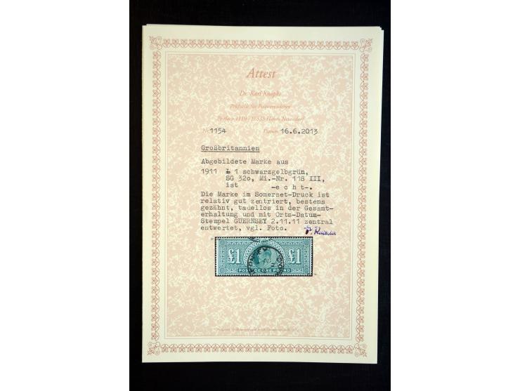1902/13, Edward VII, gestempelte Sammlung mit 5 Briefen, spezialisiert gesammelt nach Drucken und Farben, dabei 7 Stück 1£ gr