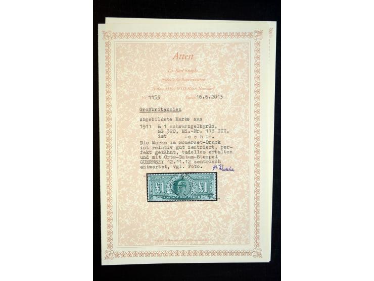 1902/13, Edward VII, gestempelte Sammlung mit 5 Briefen, spezialisiert gesammelt nach Drucken und Farben, dabei 7 Stück 1£ gr