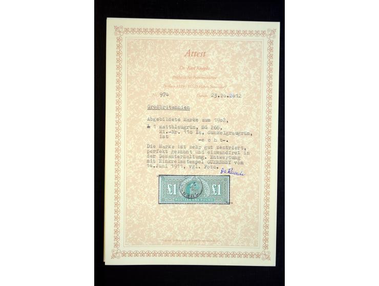 1902/13, Edward VII, gestempelte Sammlung mit 5 Briefen, spezialisiert gesammelt nach Drucken und Farben, dabei 7 Stück 1£ gr