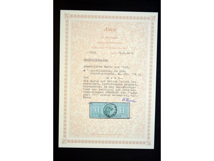 1902/13, Edward VII, gestempelte Sammlung mit 5 Briefen, spezialisiert gesammelt nach Drucken und Farben, dabei 7 Stück 1£ gr