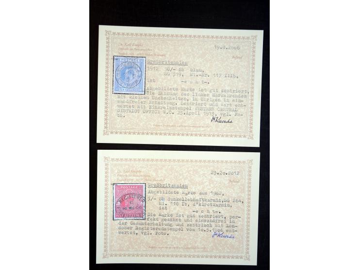 1902/13, Edward VII, gestempelte Sammlung mit 5 Briefen, spezialisiert gesammelt nach Drucken und Farben, dabei 7 Stück 1£ gr