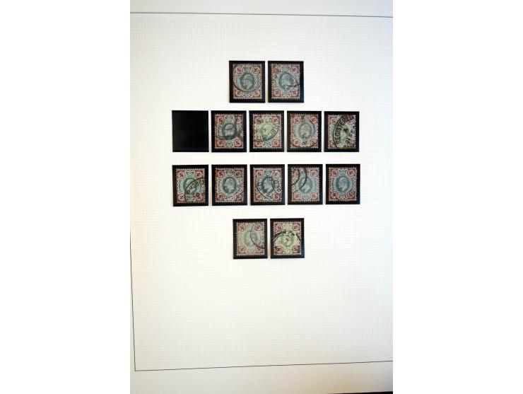 1902/13, Edward VII, gestempelte Sammlung mit 5 Briefen, spezialisiert gesammelt nach Drucken und Farben, dabei 7 Stück 1£ gr