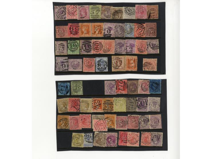 1856/1905 (ca.), Stempelsammlung (meist Nummernstempel) auf einigen hundert Marken aller Staaten, dazu Campbell H.M. Australi