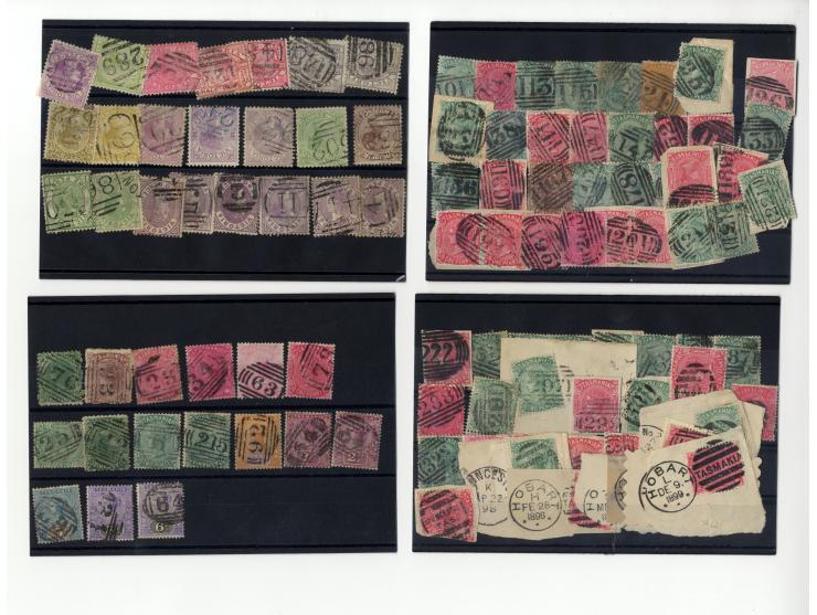 1856/1905 (ca.), Stempelsammlung (meist Nummernstempel) auf einigen hundert Marken aller Staaten, dazu Campbell H.M. Australi