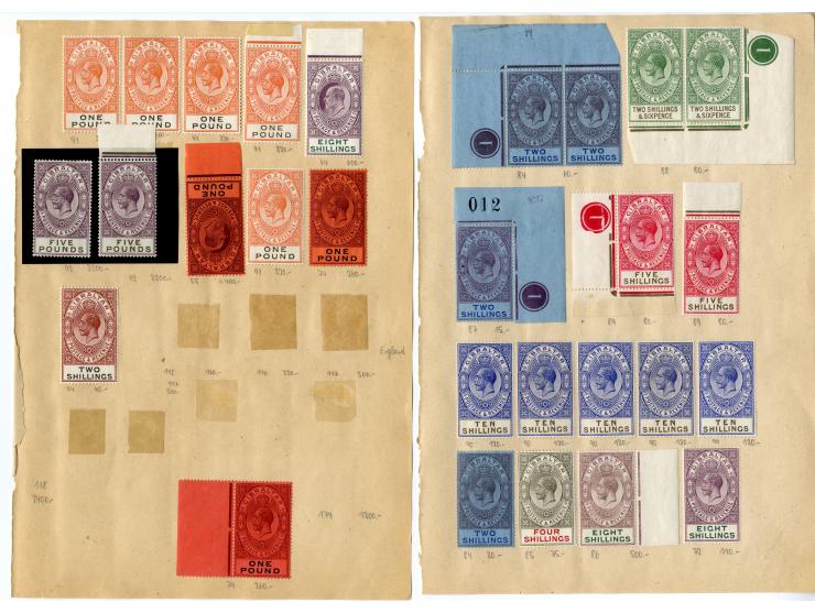 1886/1927 (ca.), saubere ungebrauchte Partie auf alten Auswahlseiten, dabei viele Pfund-Werte, u.a. 2 Stück Mi.-Nr. 92