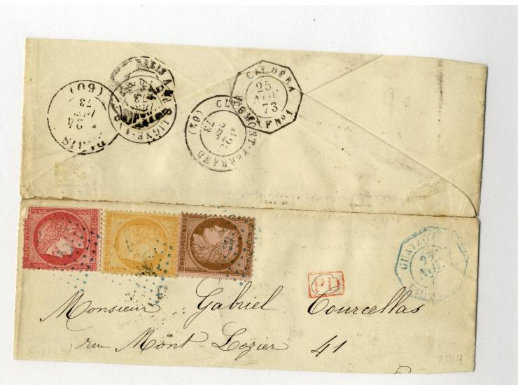 1865/66, sehr interessante Partie von 23 Briefe, Briefteile und Vorderseiten, dabei 1 R. grün im 6er-Streifen und Einzelwert 