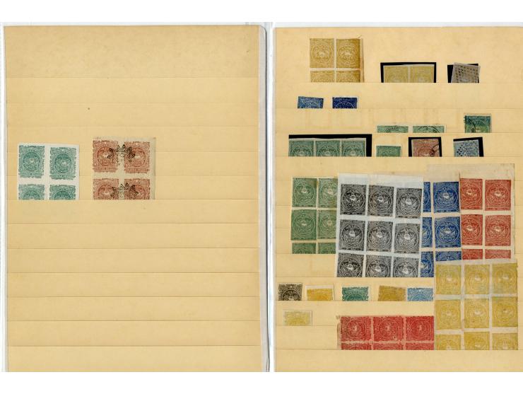 1865/66, sehr interessante Partie von 23 Briefe, Briefteile und Vorderseiten, dabei 1 R. grün im 6er-Streifen und Einzelwert 