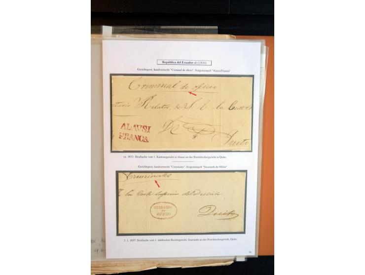 1830/60, sehr interessante und umfangreiche Sammlung mit über 140 Briefe und Vorderseiten, dabei "BOLIVAR FRANCA.",
"AMBATO"