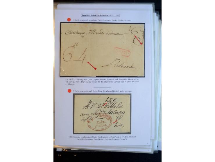 1830/60, sehr interessante und umfangreiche Sammlung mit über 140 Briefe und Vorderseiten, dabei "BOLIVAR FRANCA.",
"AMBATO"