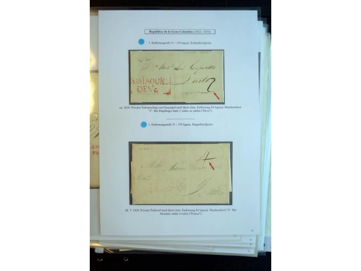 1830/60, sehr interessante und umfangreiche Sammlung mit über 140 Briefe und Vorderseiten, dabei "BOLIVAR FRANCA.",
"AMBATO"