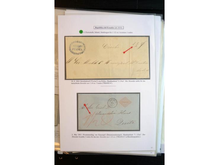 1830/60, sehr interessante und umfangreiche Sammlung mit über 140 Briefe und Vorderseiten, dabei "BOLIVAR FRANCA.",
"AMBATO"