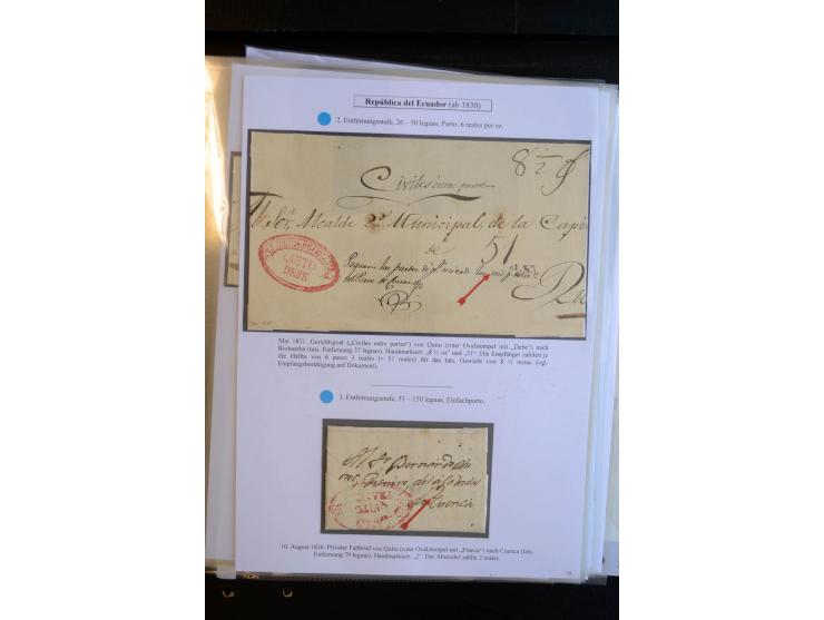 1830/60, sehr interessante und umfangreiche Sammlung mit über 140 Briefe und Vorderseiten, dabei "BOLIVAR FRANCA.",
"AMBATO"