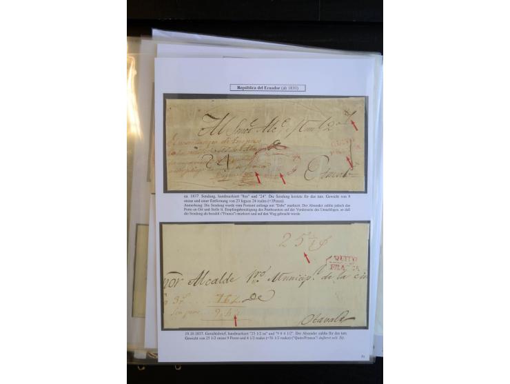 1830/60, sehr interessante und umfangreiche Sammlung mit über 140 Briefe und Vorderseiten, dabei "BOLIVAR FRANCA.",
"AMBATO"