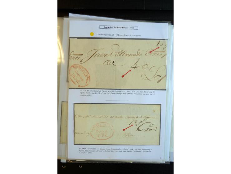 1830/60, sehr interessante und umfangreiche Sammlung mit über 140 Briefe und Vorderseiten, dabei "BOLIVAR FRANCA.",
"AMBATO"