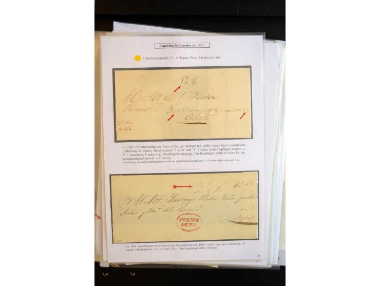 1830/60, sehr interessante und umfangreiche Sammlung mit über 140 Briefe und Vorderseiten, dabei "BOLIVAR FRANCA.",
"AMBATO"
