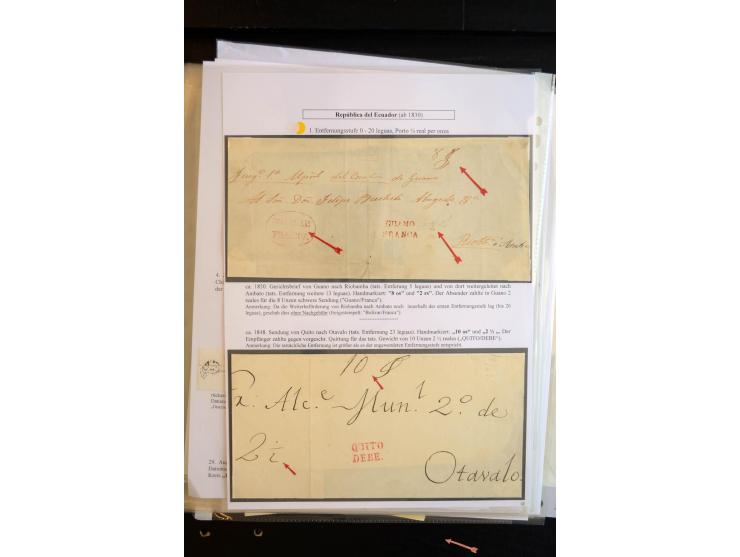 1830/60, sehr interessante und umfangreiche Sammlung mit über 140 Briefe und Vorderseiten, dabei "BOLIVAR FRANCA.",
"AMBATO"