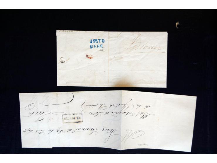 1830/60, sehr interessante und umfangreiche Sammlung mit über 140 Briefe und Vorderseiten, dabei "BOLIVAR FRANCA.",
"AMBATO"