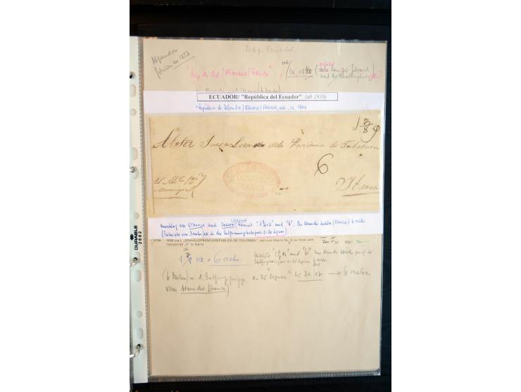 1830/60, sehr interessante und umfangreiche Sammlung mit über 140 Briefe und Vorderseiten, dabei "BOLIVAR FRANCA.",
"AMBATO"