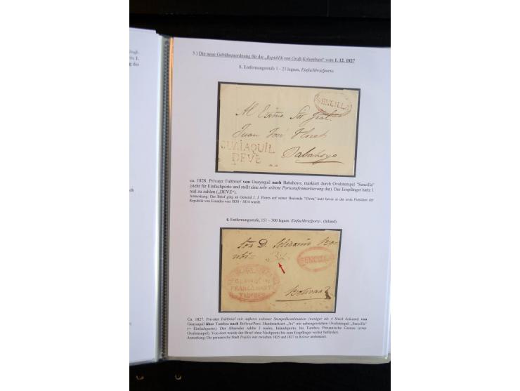 1830/60, sehr interessante und umfangreiche Sammlung mit über 140 Briefe und Vorderseiten, dabei "BOLIVAR FRANCA.",
"AMBATO"