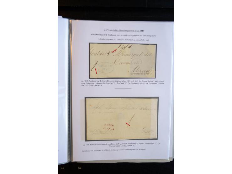 1830/60, sehr interessante und umfangreiche Sammlung mit über 140 Briefe und Vorderseiten, dabei "BOLIVAR FRANCA.",
"AMBATO"