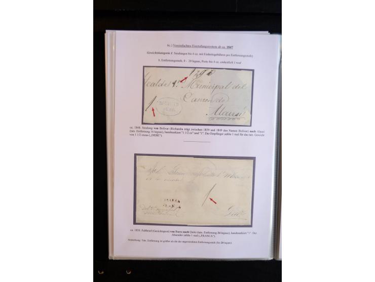 1830/60, sehr interessante und umfangreiche Sammlung mit über 140 Briefe und Vorderseiten, dabei "BOLIVAR FRANCA.",
"AMBATO"