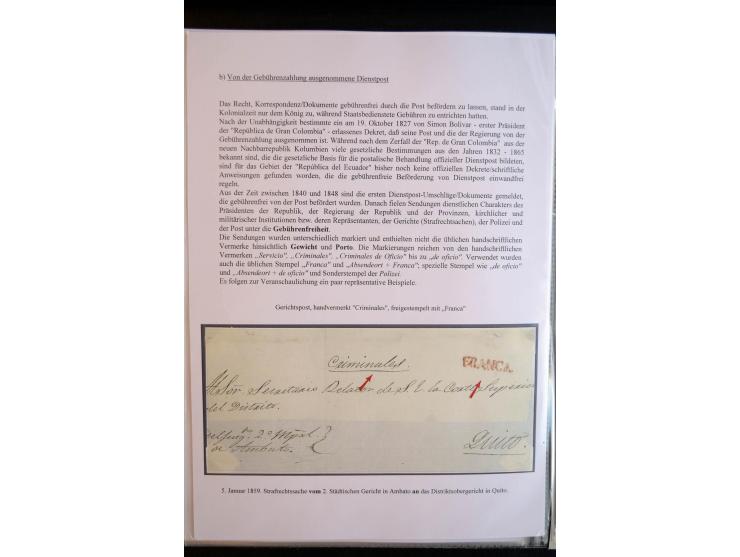 1830/60, sehr interessante und umfangreiche Sammlung mit über 140 Briefe und Vorderseiten, dabei "BOLIVAR FRANCA.",
"AMBATO"