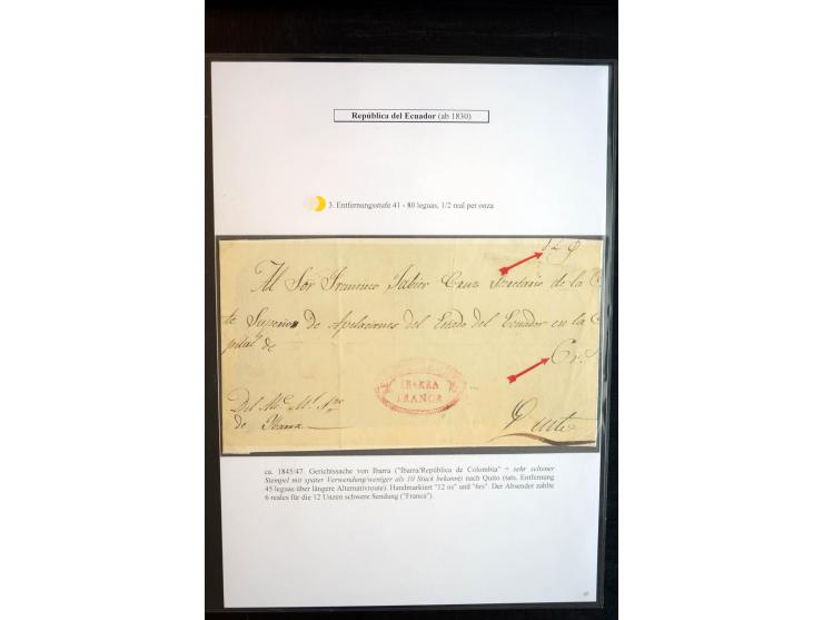 1830/60, sehr interessante und umfangreiche Sammlung mit über 140 Briefe und Vorderseiten, dabei "BOLIVAR FRANCA.",
"AMBATO"