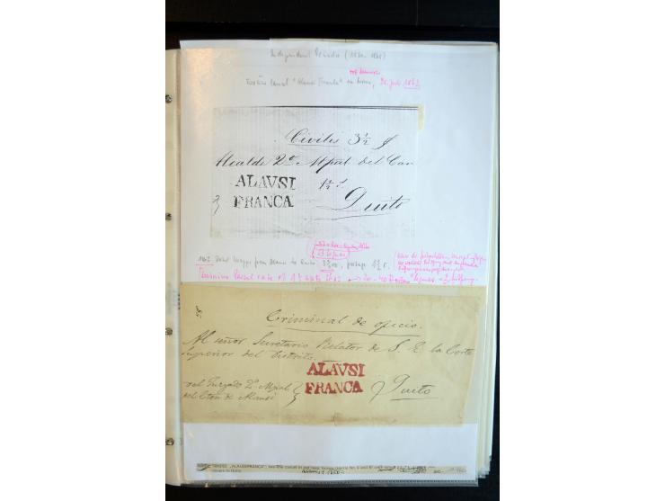 1830/60, sehr interessante und umfangreiche Sammlung mit über 140 Briefe und Vorderseiten, dabei "BOLIVAR FRANCA.",
"AMBATO"
