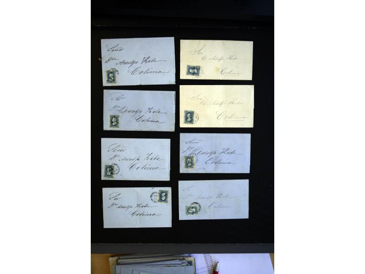 1869/1880 (ca.), kleinee Posten mit ca. 70  frankierten Faltbrief aus einer Korrespondenz nach Colima, dabei verschiedene Fra