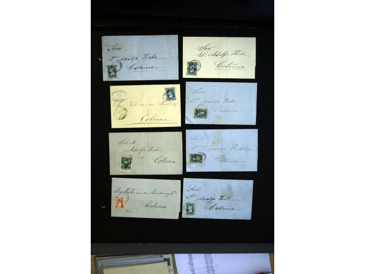 1869/1880 (ca.), kleinee Posten mit ca. 70  frankierten Faltbrief aus einer Korrespondenz nach Colima, dabei verschiedene Fra