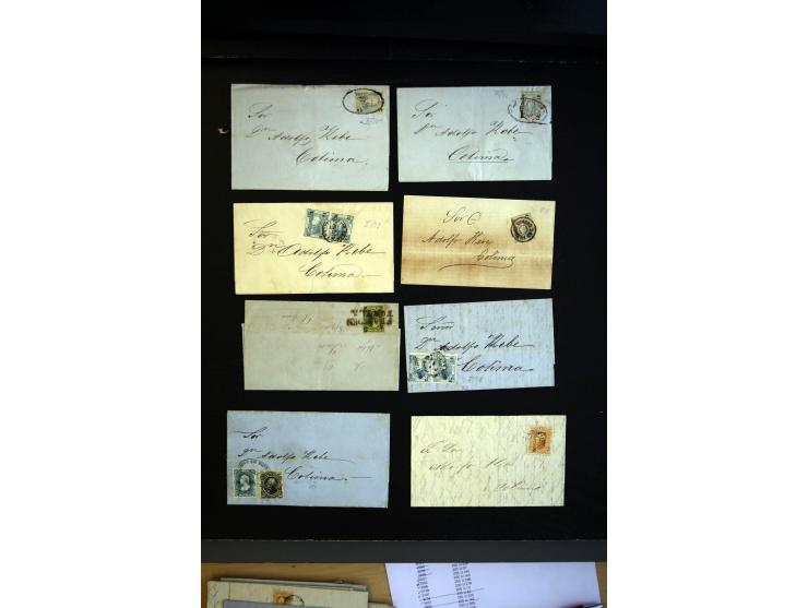 1869/1880 (ca.), kleinee Posten mit ca. 70  frankierten Faltbrief aus einer Korrespondenz nach Colima, dabei verschiedene Fra
