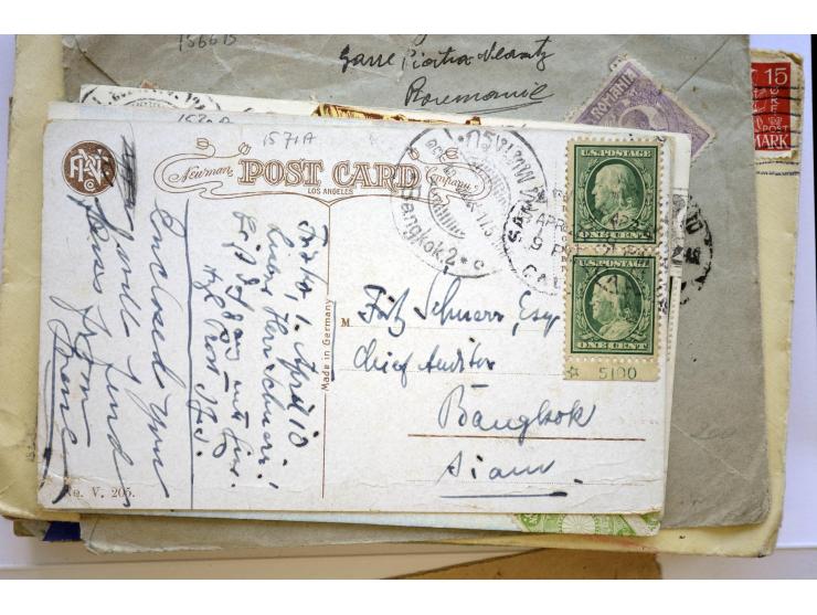 1886/1958 (ca.), über 50 Briefe, Karten und Ganzsachen, dabei viel interessantes Material, Ganzsachen mit Zufrankatur, eingeh