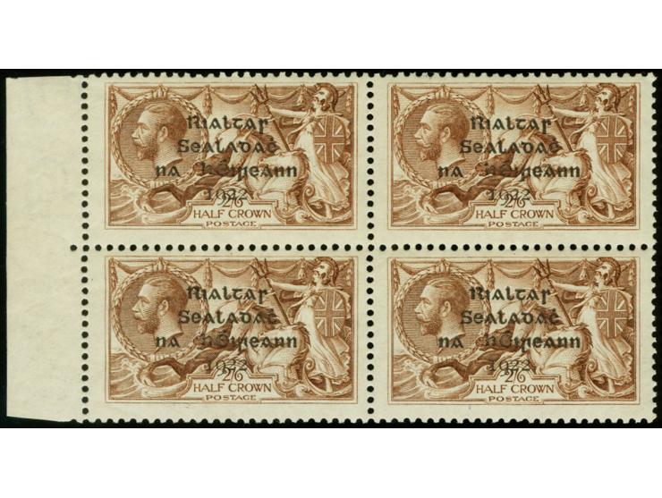 1922, Rialtas 4-line overprint by Dollard printing house, 2/6 s. as left marginal block of four with "PO" watermark in the ma