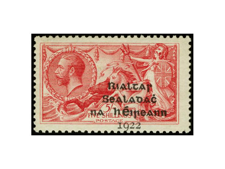 1922, Rialtas 4-line overprint by Dollard printing house, 5 s. on pseudo-laid paper with overprint variety "short 3rd line" a