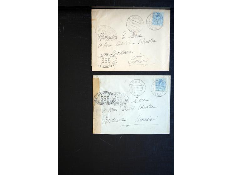 1914/20, über 200 Briefe aus aller Welt mit diversen Zensuren, dabei u.a. viel aus Frankreich, Neuseeland, Levante, Italien, 
