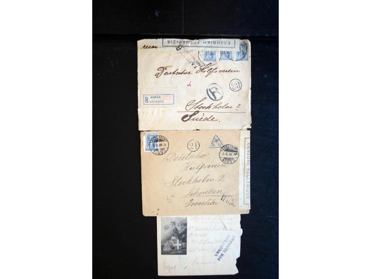 1914/20, über 200 Briefe aus aller Welt mit diversen Zensuren, dabei u.a. viel aus Frankreich, Neuseeland, Levante, Italien, 