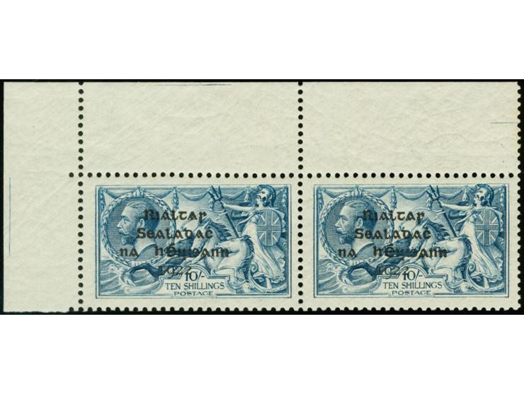 1922, Rialtas 4-line overprint by Dollard printing house, 10 s. as horizontal pair from the upper left sheet corner, basic st
