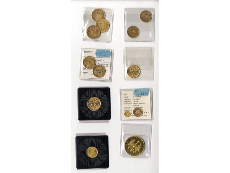 DIVERSES: Kleiner Goldschatz mit Kaiserreich 20 M. (3) und 10 M. (3), Österreich 100 ÖS 1926, England 1 Sovereign 1966, Schwe